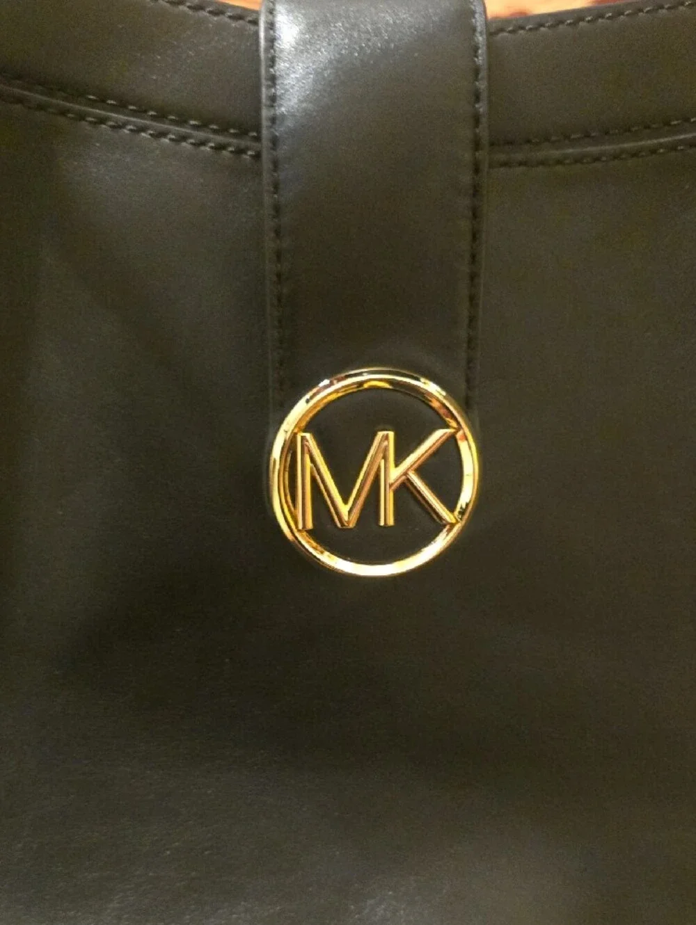 Michael Kors Black Leather Shoulder Bag with Gold MK Emblem
